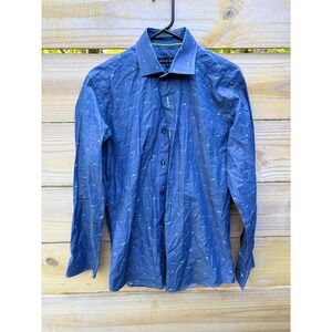 Jared Lang Mens Blue Polka Dot Button Down Shirt Long Sleeve Cotton Size S